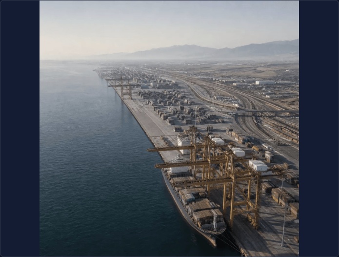 Maritime Port Terminal with Quay Cranes and Container Vessel